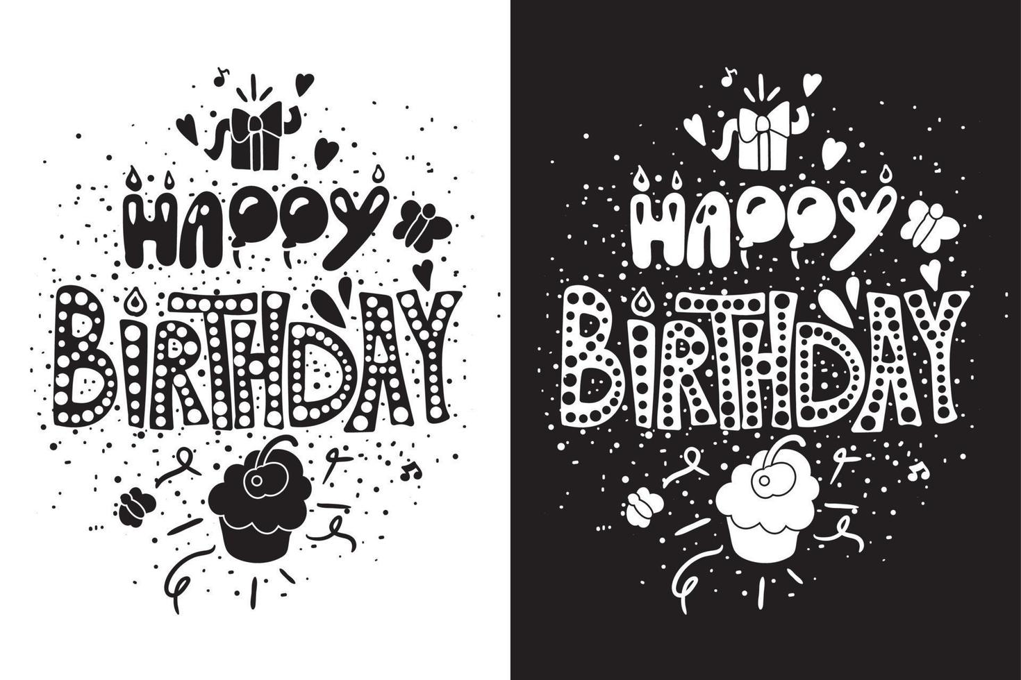 cartão de feliz aniversário em temas brancos pretos vetor