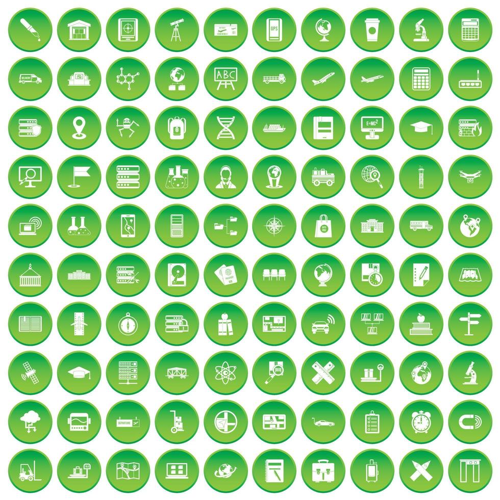 100 ícones do globo definir círculo verde vetor