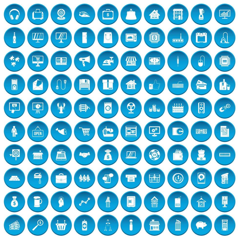 100 ícones de vendas definidos em azul vetor