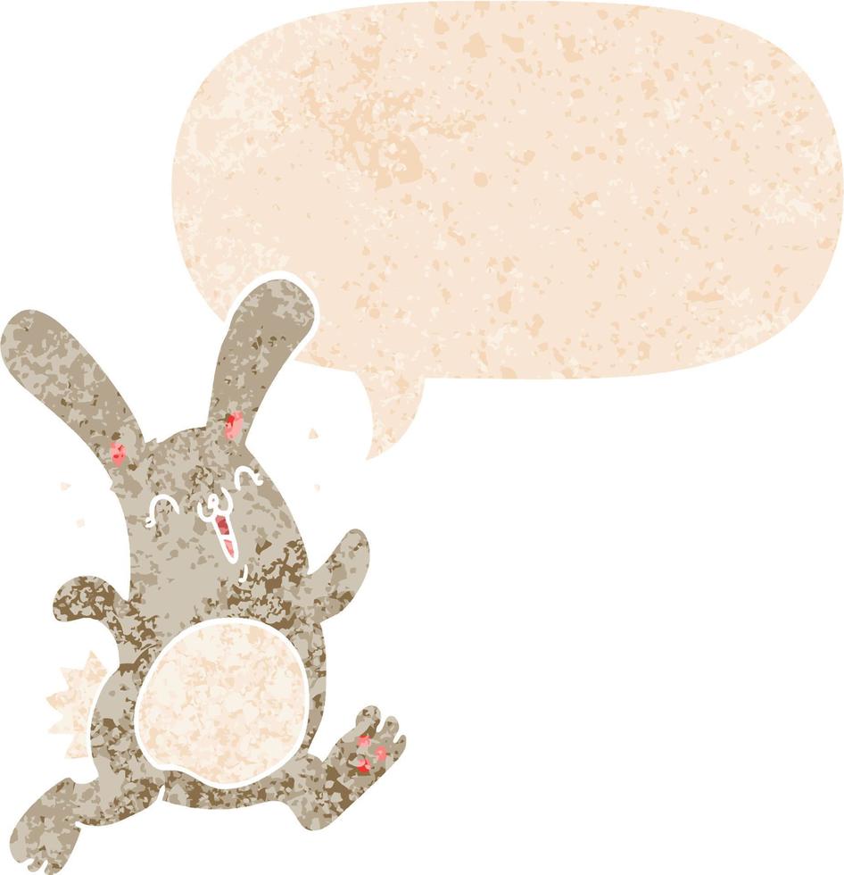 coelho de desenho animado e bolha de fala em estilo retrô texturizado vetor