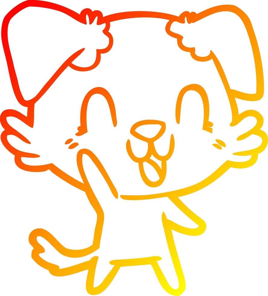 desenho de linha de gradiente quente, cachorro de desenho animado rindo vetor
