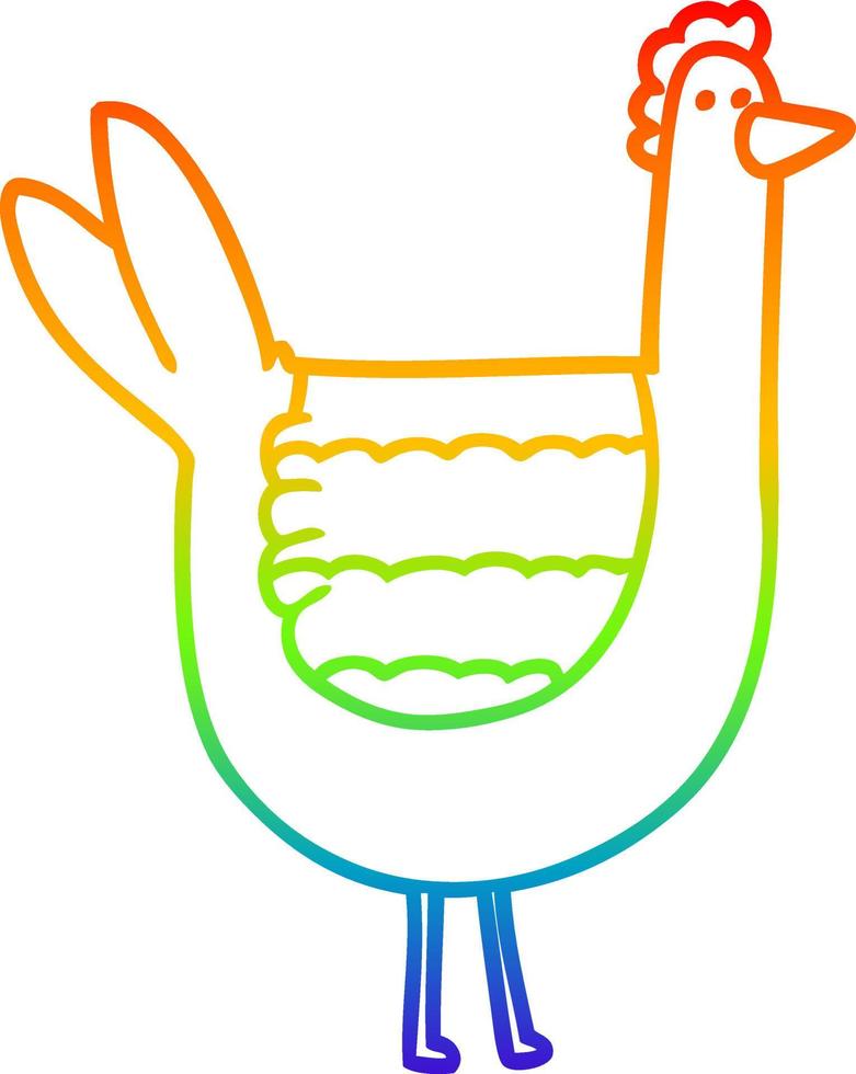 desenho de linha de gradiente de arco-íris desenho de frango de desenho animado vetor