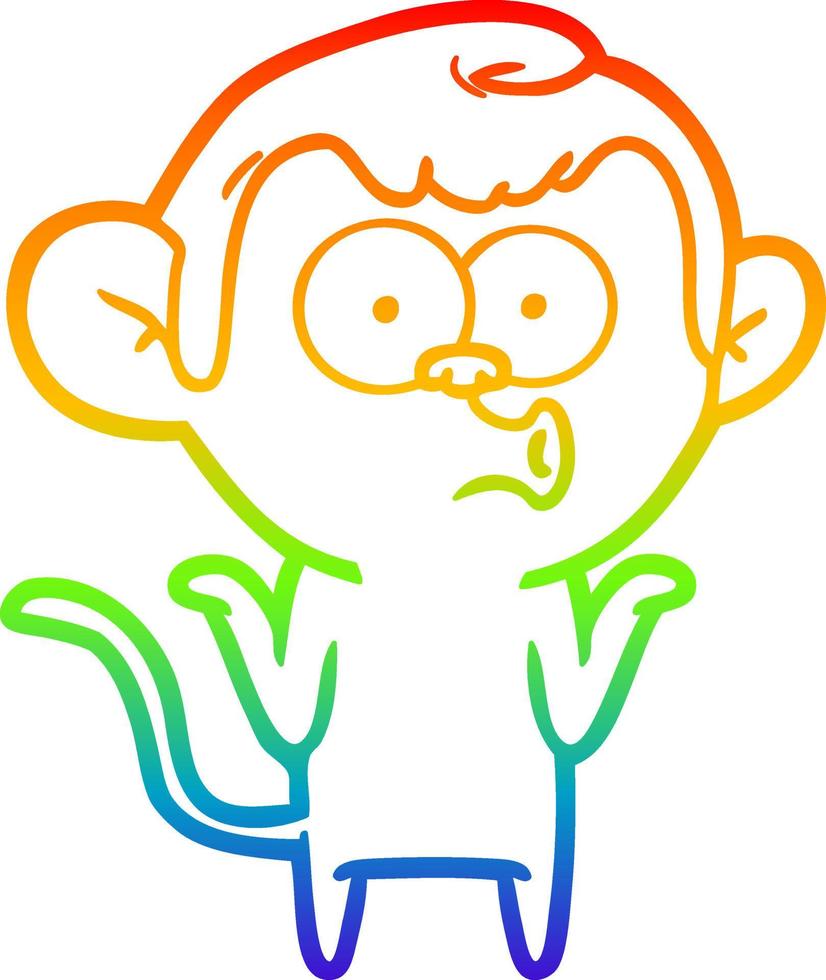 desenho de linha de gradiente de arco-íris desenho animado macaco confuso vetor