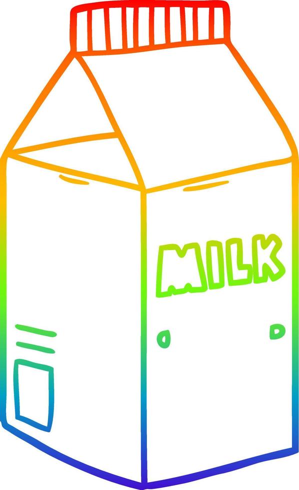 desenho de linha de gradiente de arco-íris caixa de leite dos desenhos animados vetor