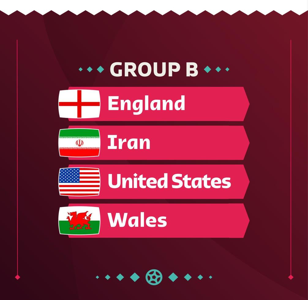 futebol mundial 2022 grupo b. bandeiras dos países participantes do campeonato mundial de 2022. ilustração vetorial vetor
