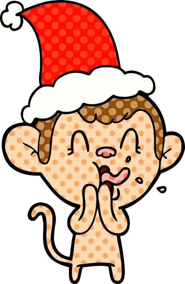 ilustração de estilo de quadrinhos louco de um macaco usando chapéu de papai noel vetor