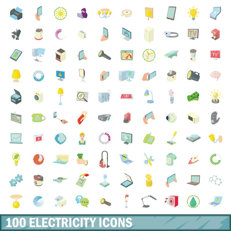 conjunto de 100 ícones de eletricidade, estilo cartoon vetor