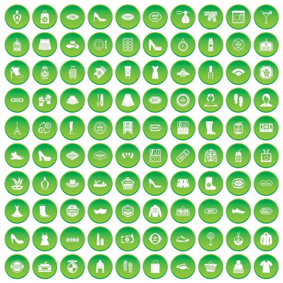 100 ícones de mulher definir círculo verde vetor