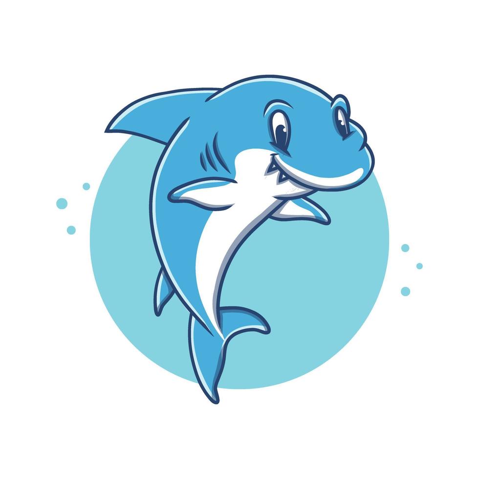 ilustração em vetor bonito baleia dos desenhos animados. logotipo de mascote de adesivo de tubarão. animal peixe vida selvagem oceano símbolo ícone elemento de personagem