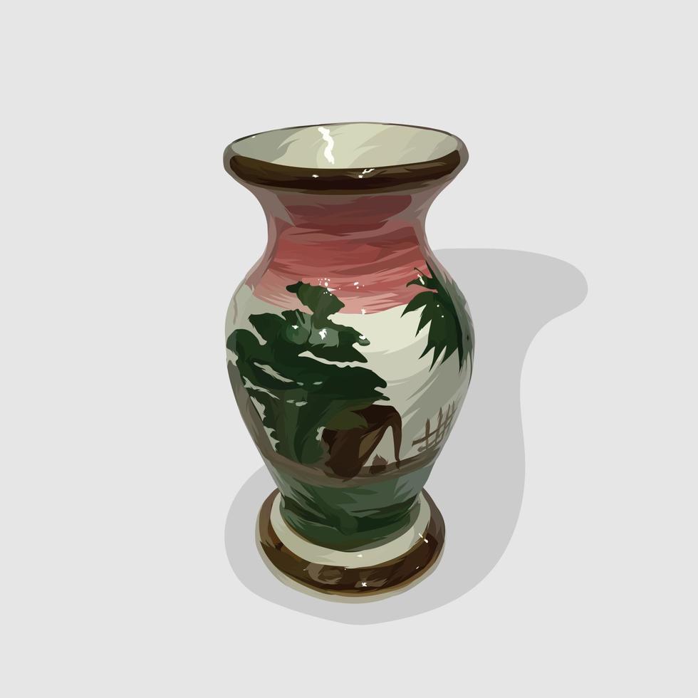 vaso de esmalte isolado ilustrações realistas desenhadas à mão e vetores de fundo branco