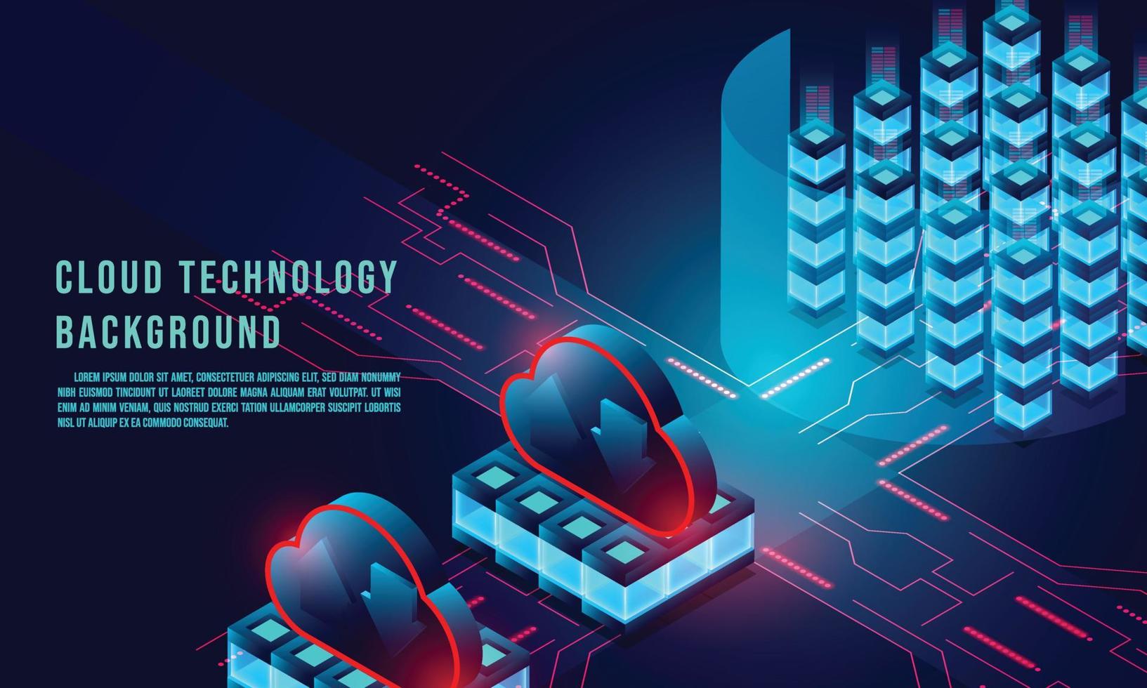 armazenamento de dados em nuvem 3d ilustração infográfica isométrica, layout de página de destino, modelo de web vetorial, conceito de tecnologia de nuvem vetor