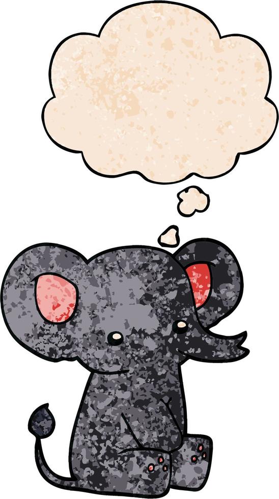 elefante de desenho animado e balão de pensamento no estilo de padrão de textura grunge vetor