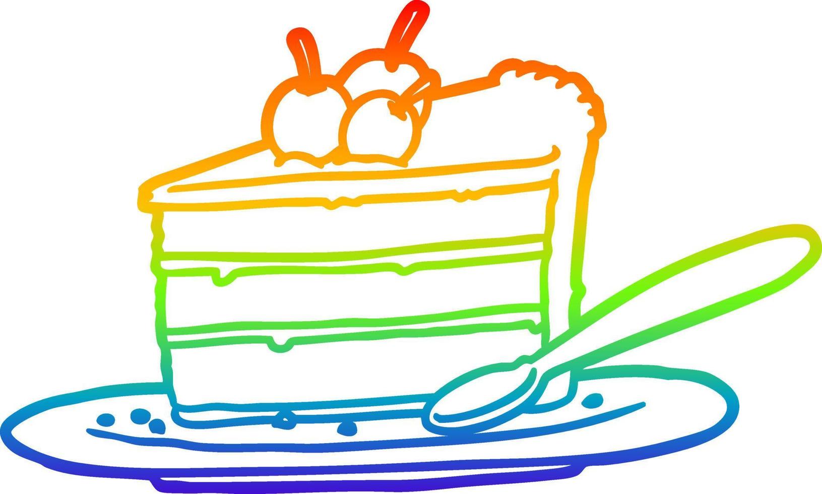 linha de gradiente de arco-íris desenhando uma fatia cara de bolo de chocolate vetor