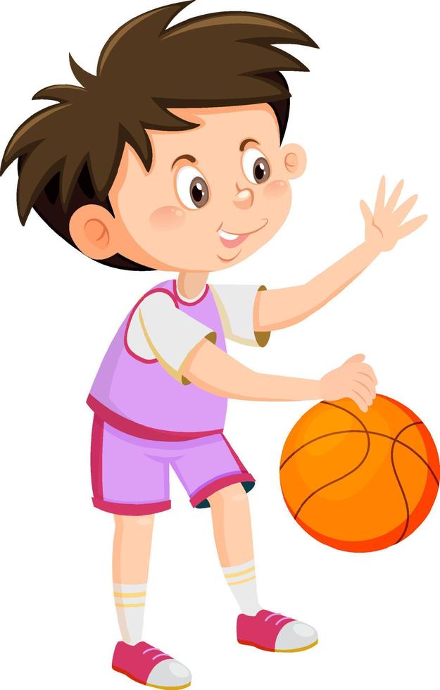 um menino jogando desenho animado de basquete vetor