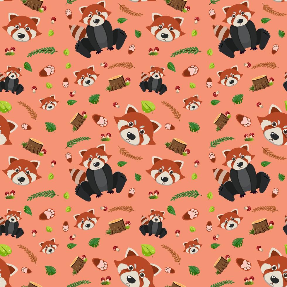 padrão perfeito de animal fofo de panda vermelho vetor
