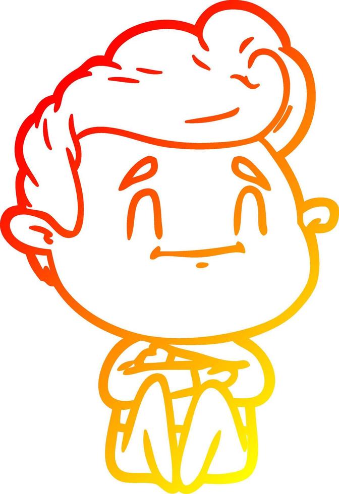 linha de gradiente quente desenhando homem de desenho animado feliz sentado vetor