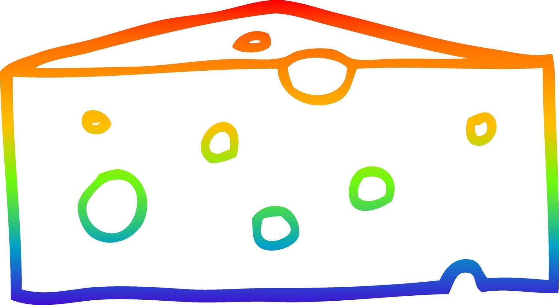 desenho de linha de gradiente de arco-íris queijo de desenho animado vetor