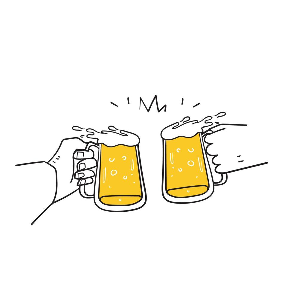 doodle desenhado de mão segurando o vetor de ilustração de cerveja de vidro