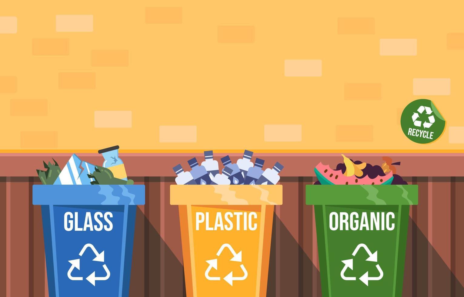 três tipos de separação de resíduos vetor