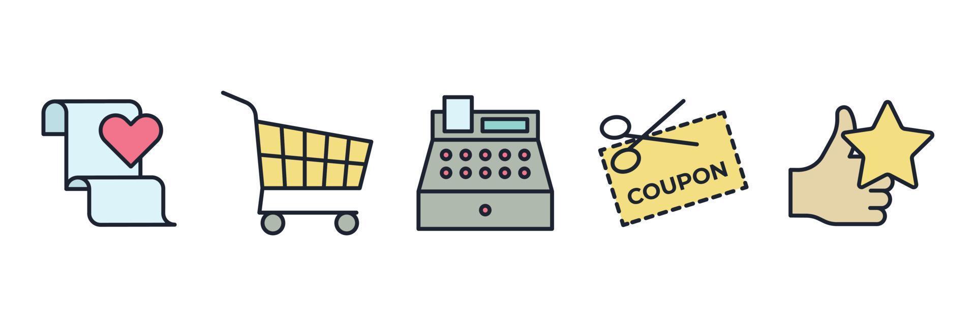 modelo de símbolo de ícone de conjunto de shopping de mercado para ilustração em vetor de logotipo de coleção de design gráfico e web