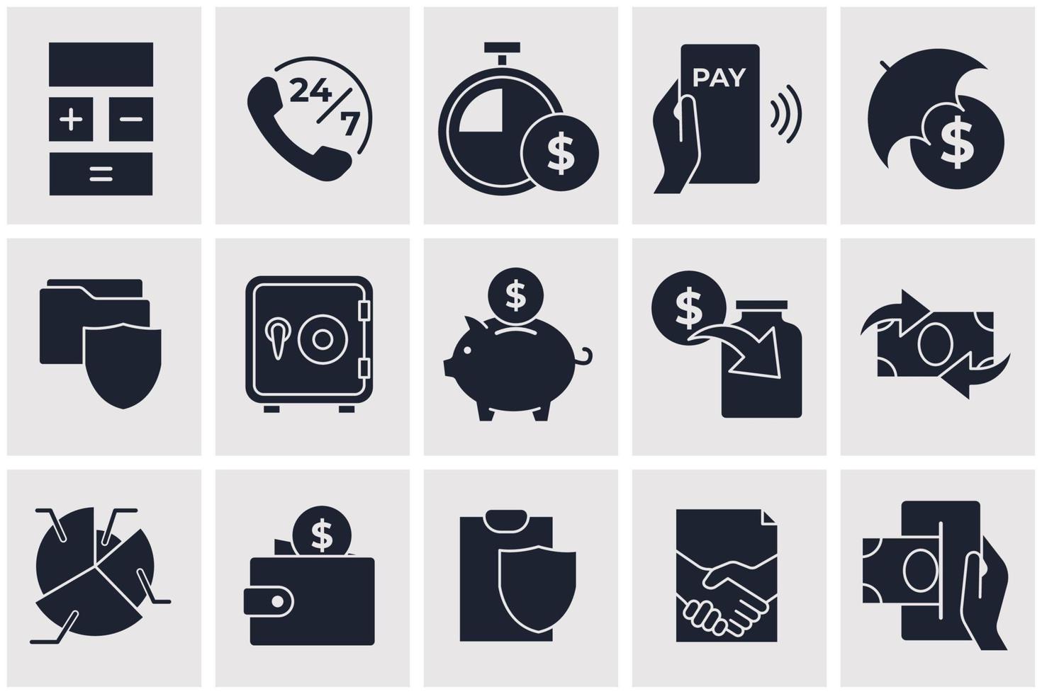 modelo de símbolo de ícone de conjunto de pagamento de finanças em dinheiro para ilustração em vetor de logotipo de coleção de design gráfico e web
