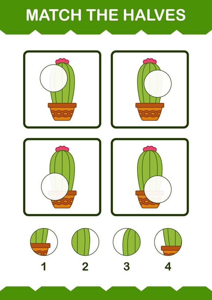 combinar metades do cacto. planilha para crianças vetor