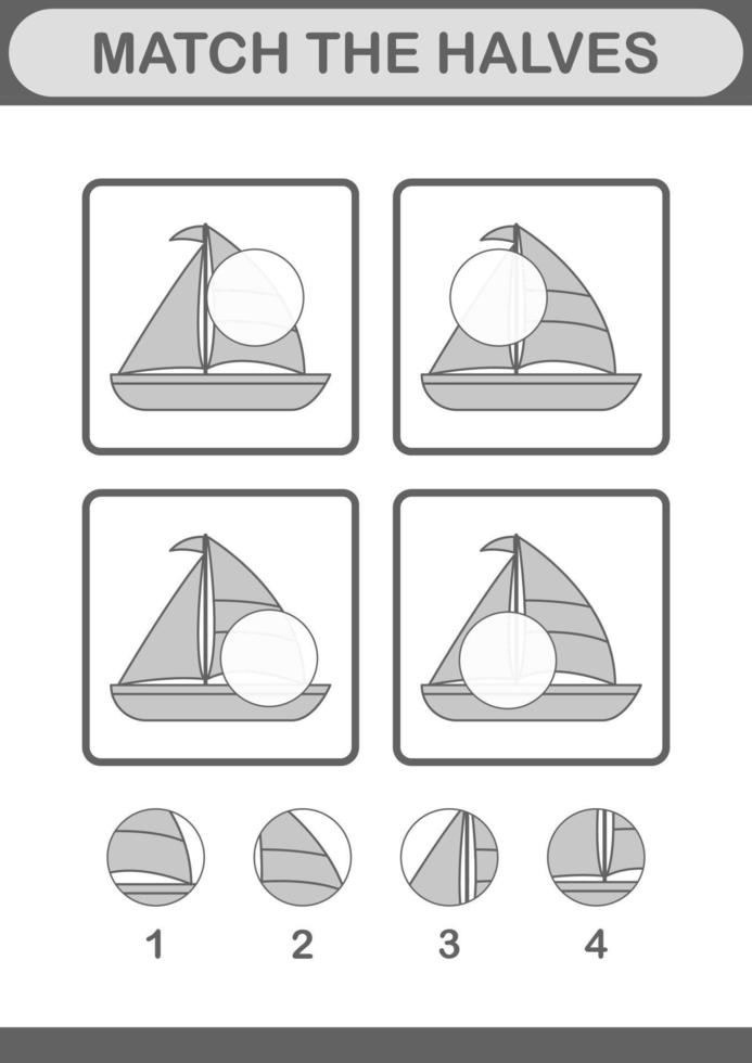 combinar metades do veleiro. planilha para crianças vetor