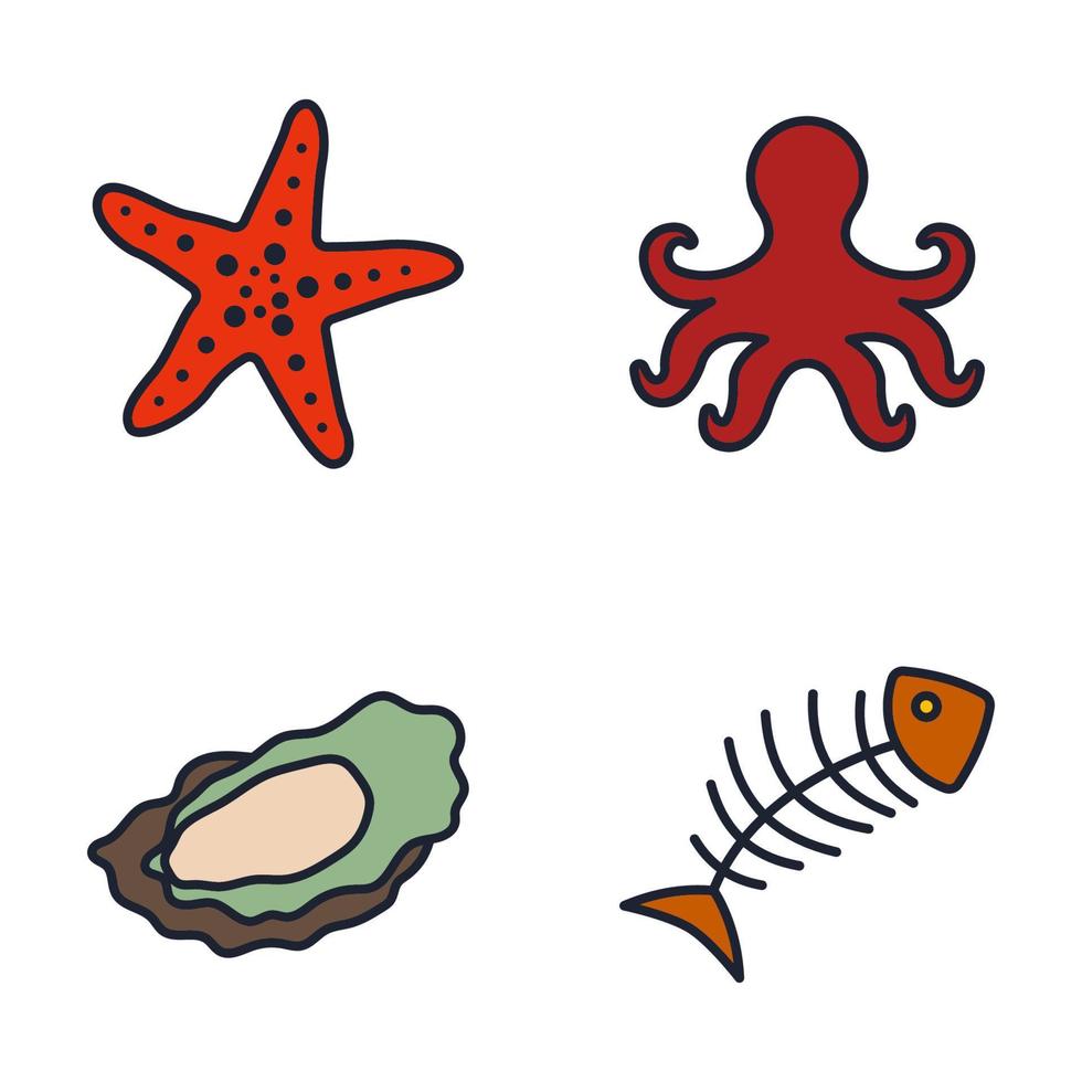 modelo de símbolo de ícone de conjunto de peixes e frutos do mar para ilustração em vetor de logotipo de coleção de design gráfico e web