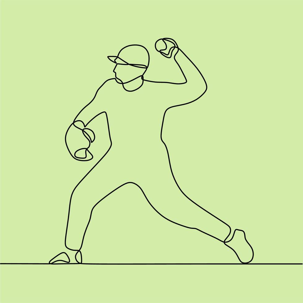 desenho de linha contínua em pessoas jogando softball vetor