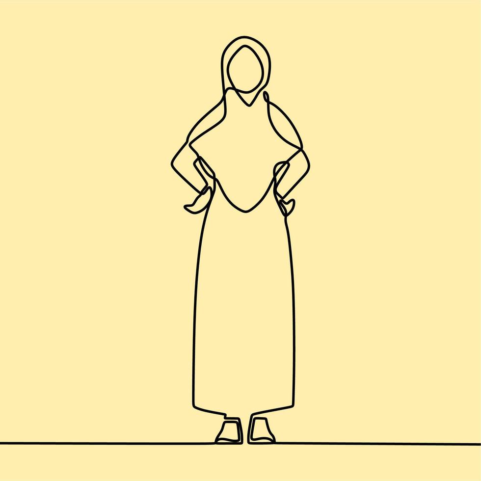 desenho de linha contínua em pessoas com hijab vetor
