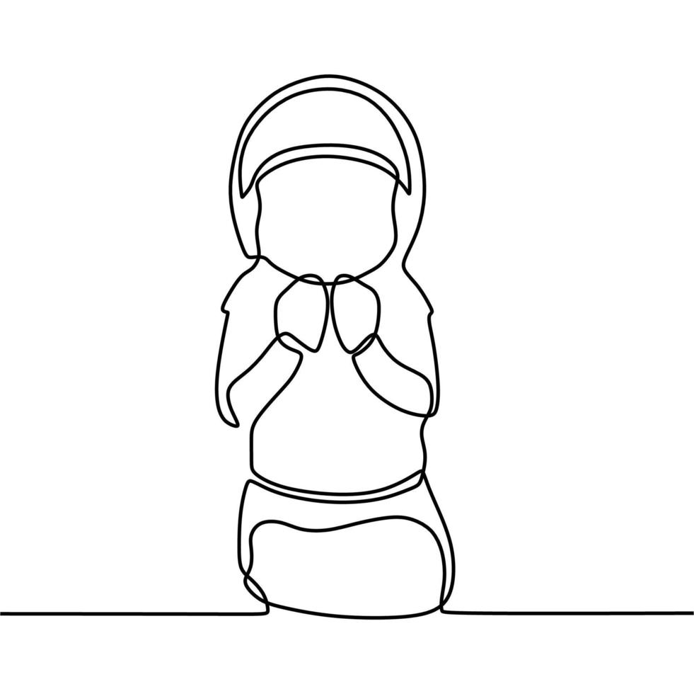 desenho de linha contínua em alguém está orando vetor