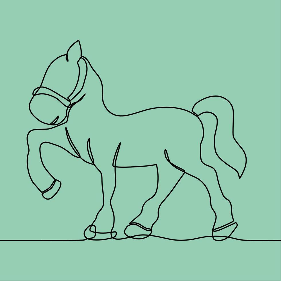 única linha contínua desenhando dois cavalos caminha graciosamente frente a  frente. Mustang selvagem galopa na natureza livre. mascote animal para  rancho de cavalos. ilustração em vetor design gráfico de desenho gráfico de