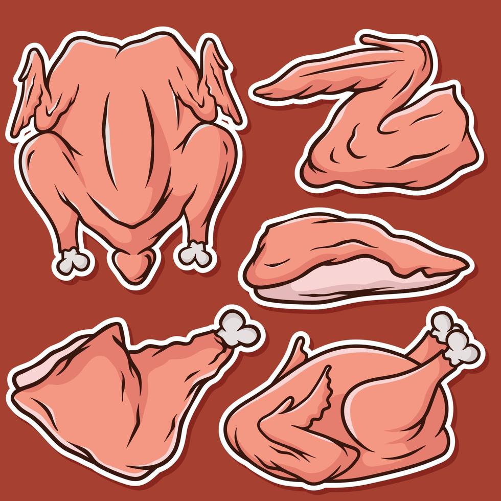conjunto de adesivos vetor de desenho de frango
