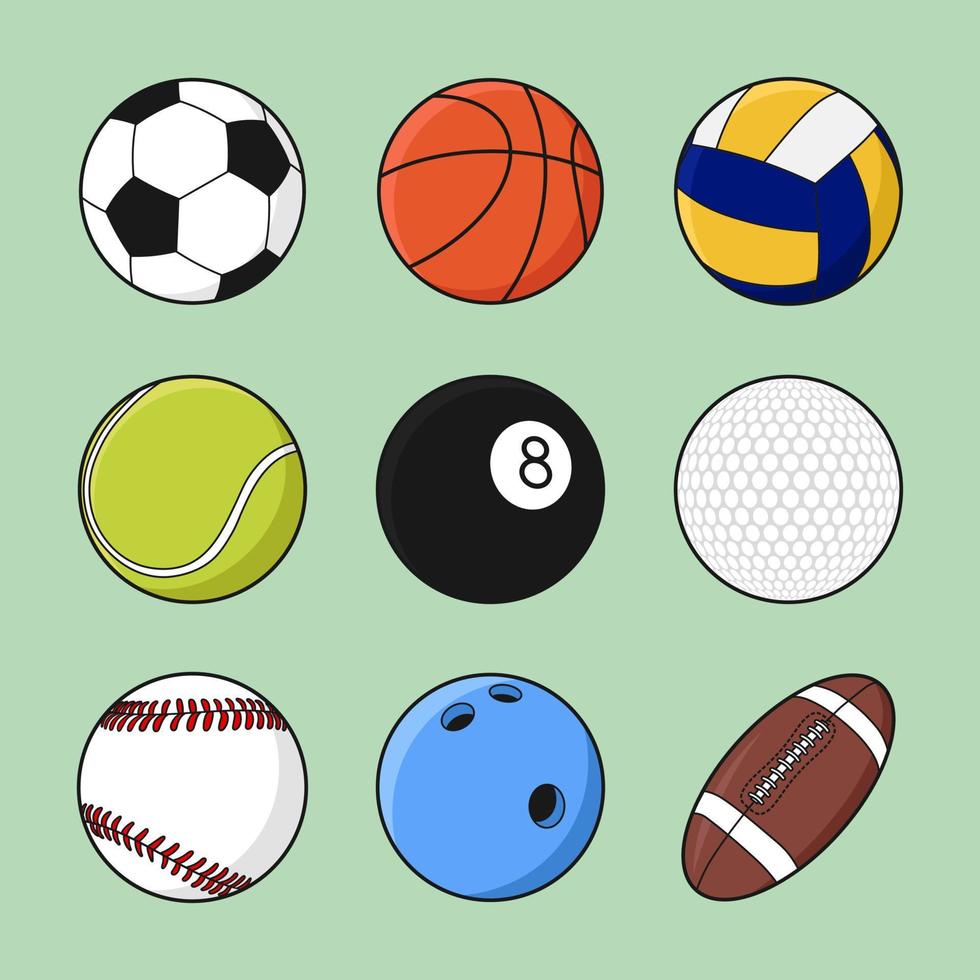 bolas para esportes conjunto desenho plano vetor desenhado à mão isolado