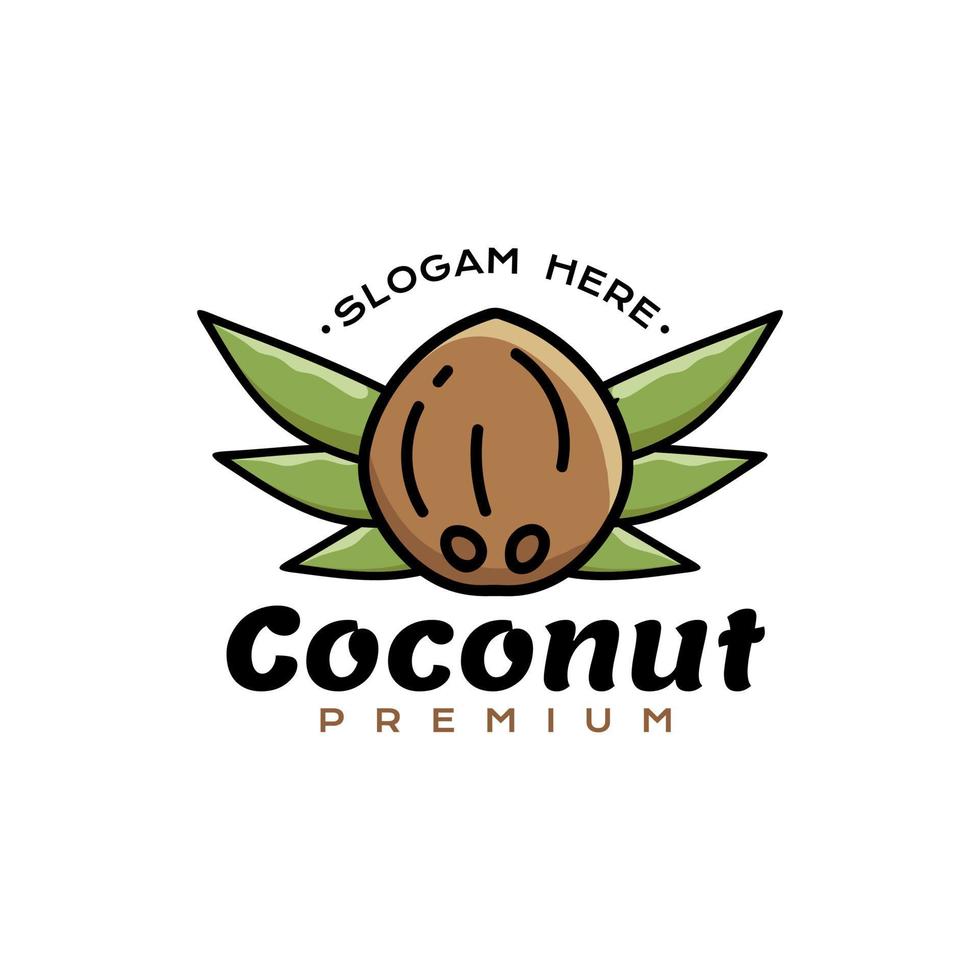 logotipo do ícone de coco cheio de coco com folhas de coco em forma de asa exclusivas vetor