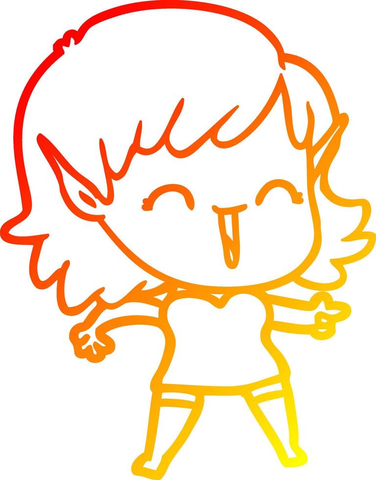 desenho de linha de gradiente quente menina elfa de desenho animado vetor