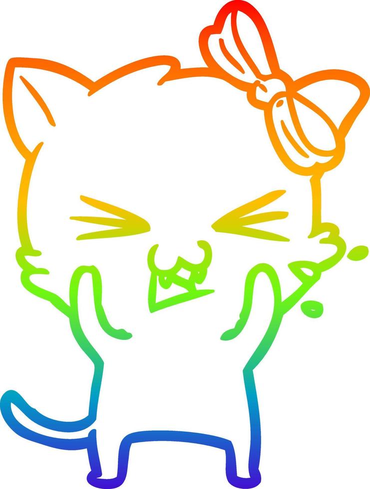 desenho de linha de gradiente de arco-íris gato de desenho animado vetor