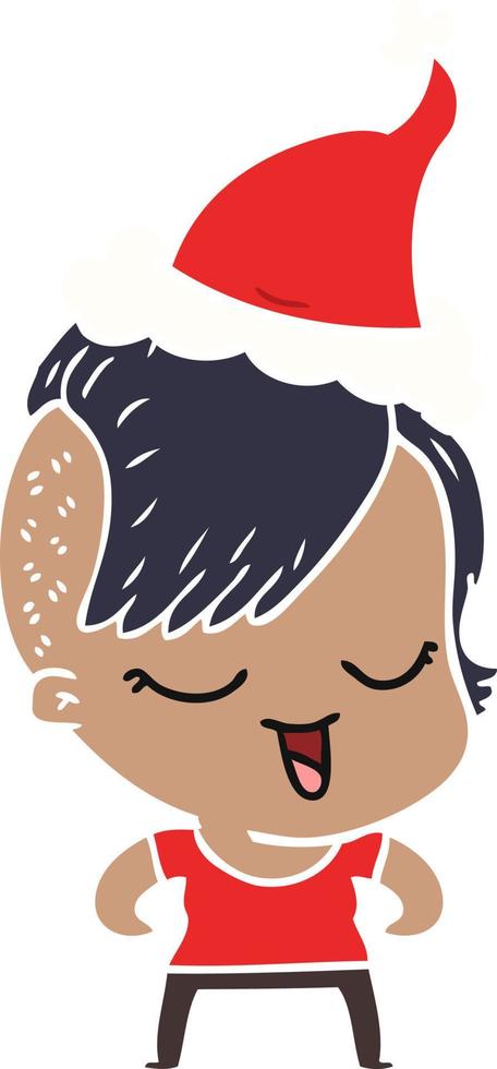 feliz ilustração de cor plana de uma garota usando chapéu de papai noel vetor