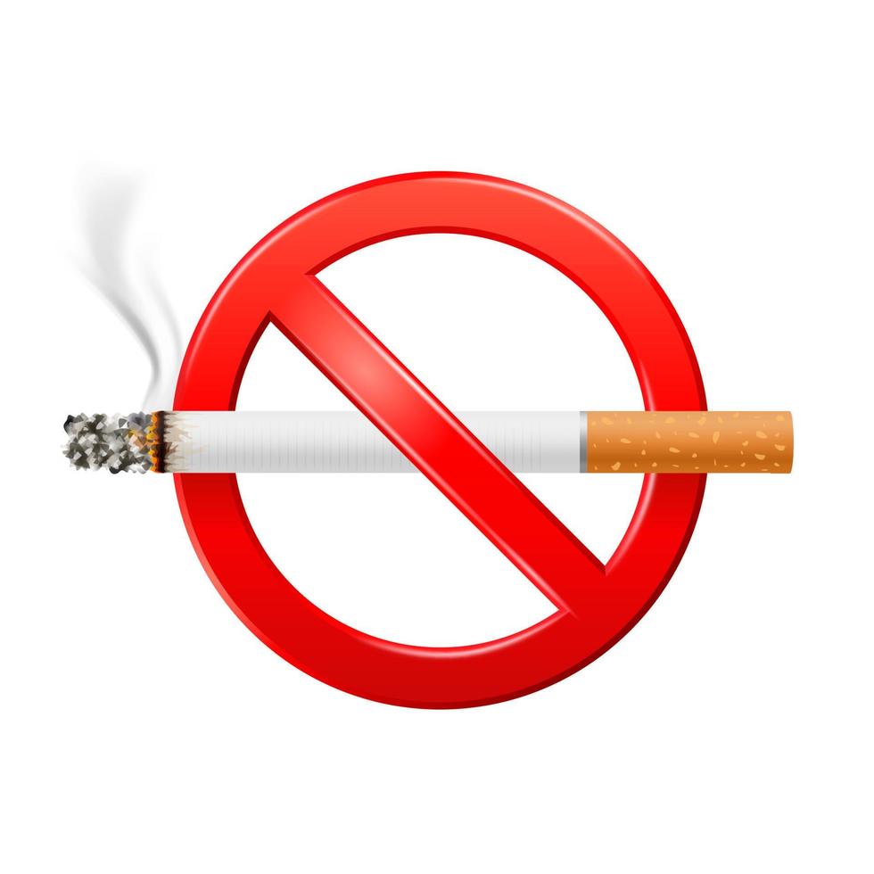 proibido não fumar sinal vermelho isolado no fundo branco. perigos do tabagismo. efeito de fumar no pulmão com pessoas ao redor e familiares. dia mundial sem tabaco. ilustração em vetor 3D.