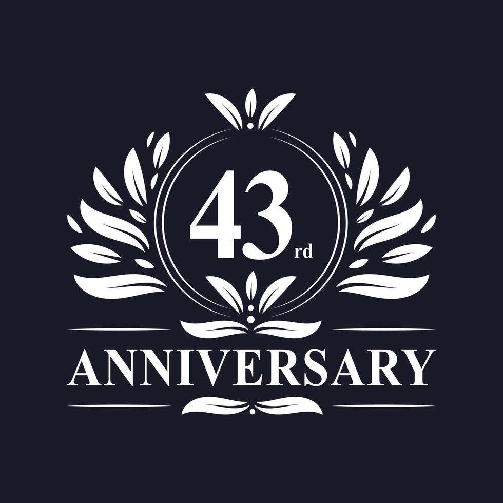 logotipo de aniversário de 43 anos, celebração luxuosa do design do 43º aniversário. vetor