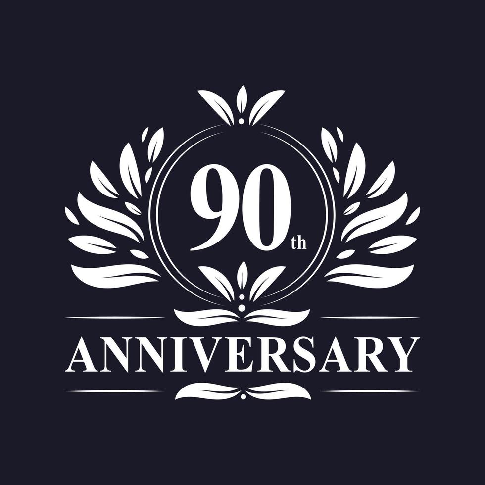 logotipo de aniversário de 90 anos, celebração luxuosa de design de 90º aniversário. vetor