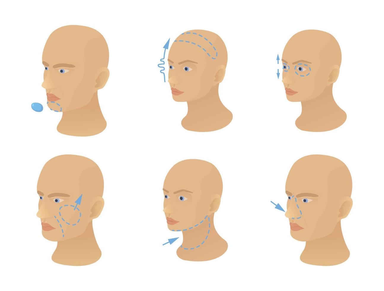 conjunto de ícones de operação de cabeça, estilo cartoon vetor