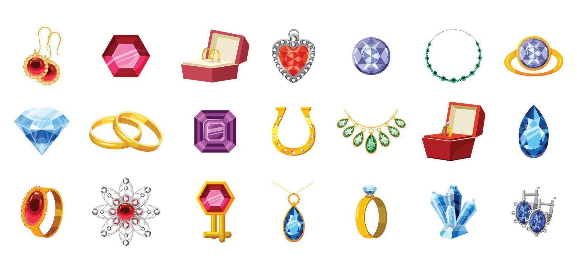 conjunto de ícones de joias, estilo cartoon vetor