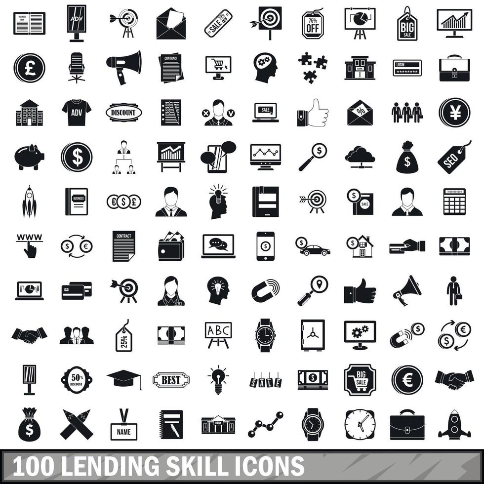 Conjunto de 100 ícones de habilidade de empréstimo, estilo simples vetor