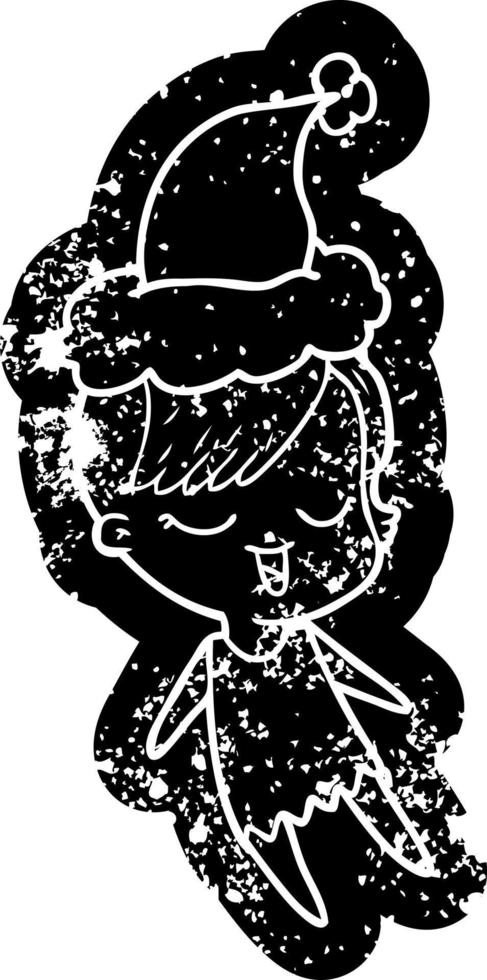 feliz desenho animado ícone angustiado de uma garota usando chapéu de papai noel vetor