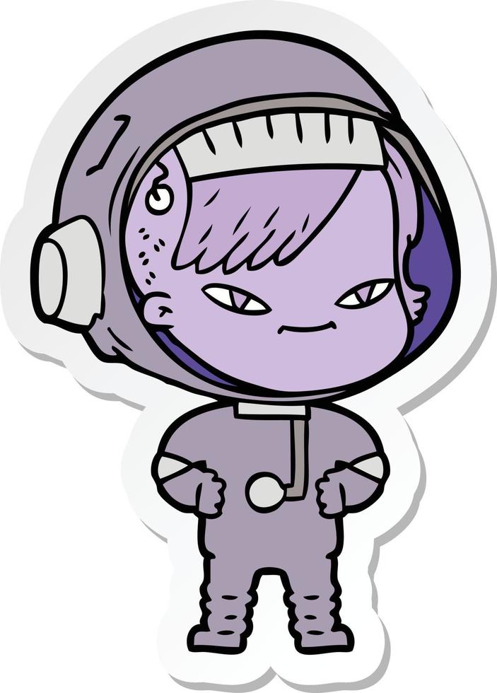 adesivo de uma mulher de astronauta de desenho animado vetor