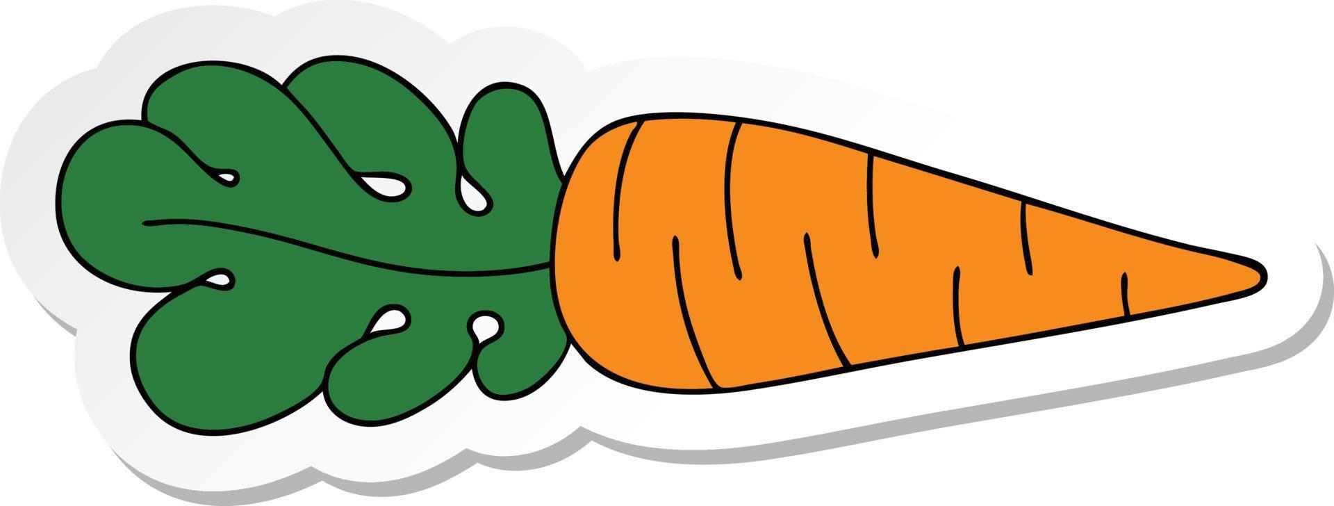 adesivo de uma cenoura de desenho animado desenhada à mão peculiar vetor