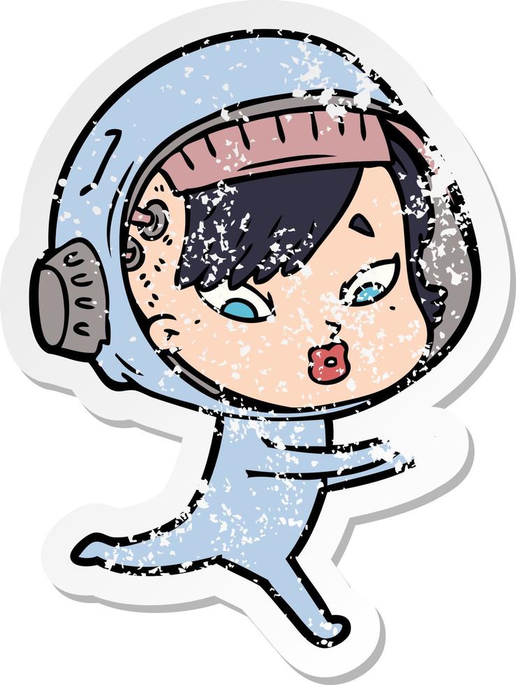 vinheta angustiada de uma mulher astronauta de desenho animado vetor