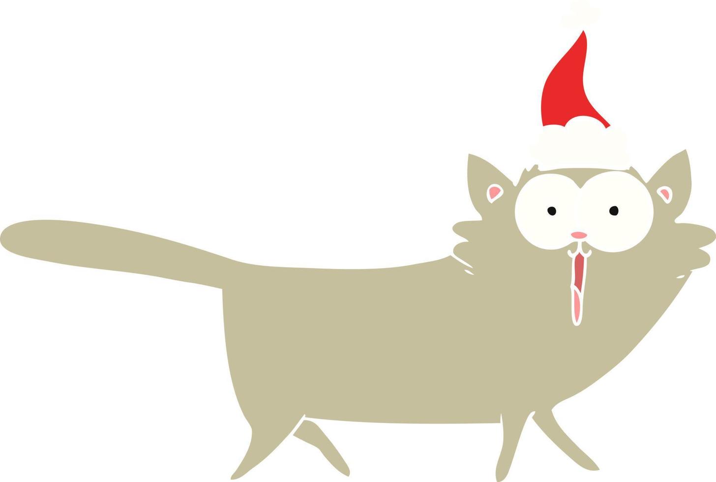 ilustração de cor lisa de um gato usando chapéu de papai noel vetor
