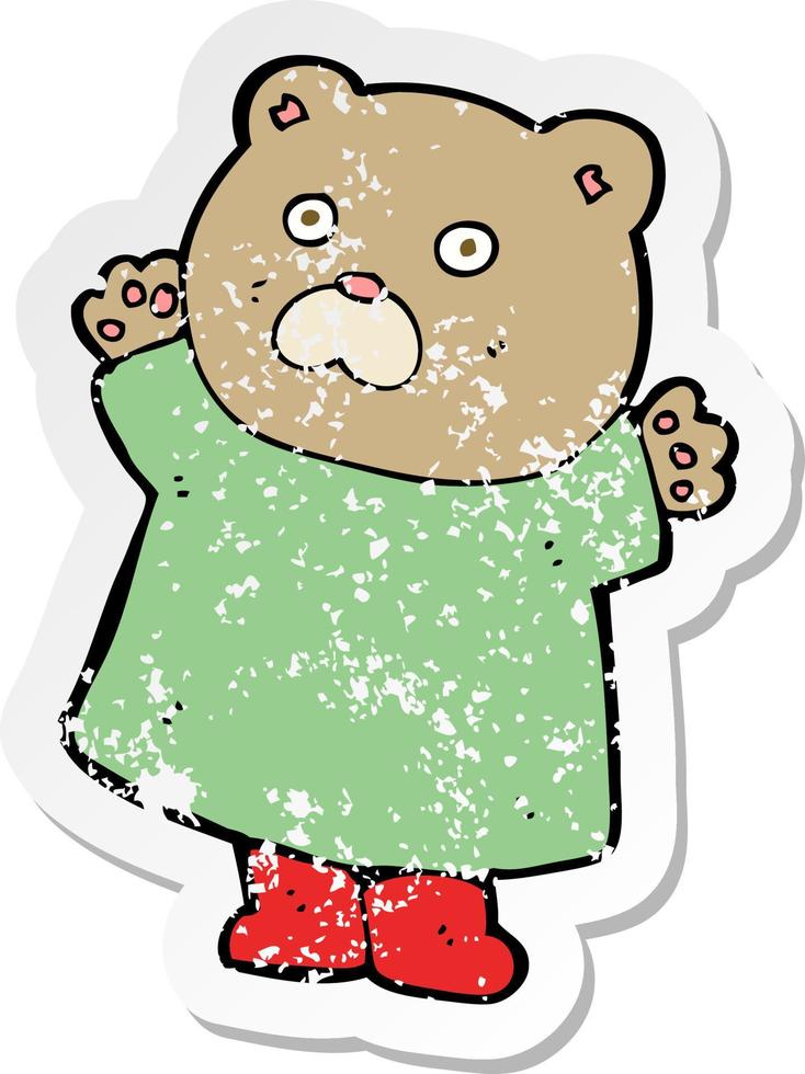 adesivo retrô angustiado de um urso de desenho animado engraçado vetor